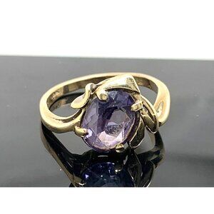Blue Purple Gemstone Cocktail Ring 10k Yellow Gold Women's Estate Size 7…